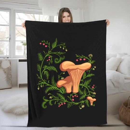 Forest Mushrooms Floral Fungi Ukrainian Vyshyvanka Fleece Blankets