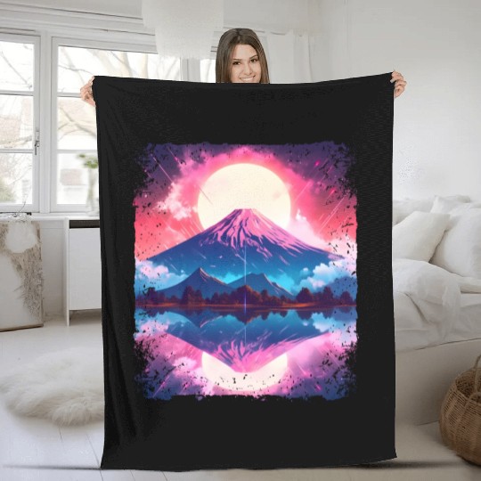 Mount Fuji Vaporwave Aesthetic Japan Sight Volcano Fleece Blankets