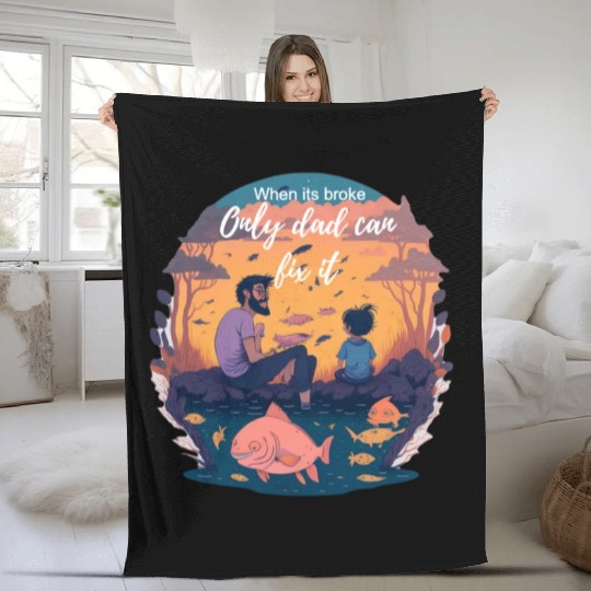 Father's Day man enjoying with his boy in a river Fleece Blankets