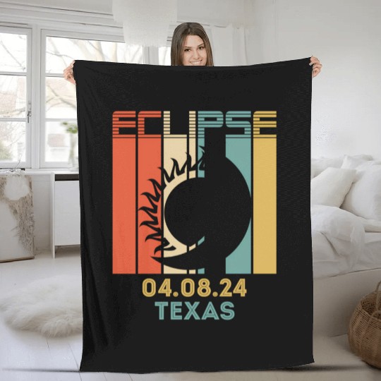 America Total Solar Eclipse 040824 Texas 2024 Fleece Blankets