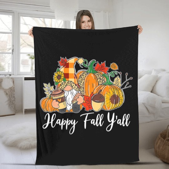 Happy Fall Y'all Gnome Autumn Gnomes Pumpkin Fleece Blankets