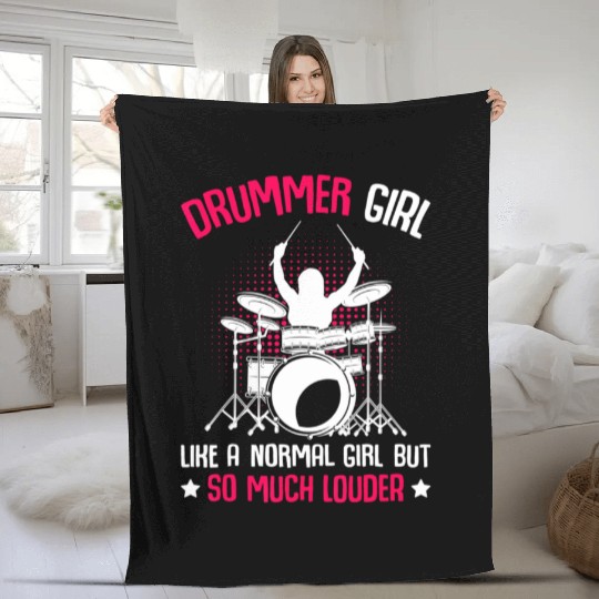 Drummer Girl Drumming Percussionist Drums Girls Fleece Blankets