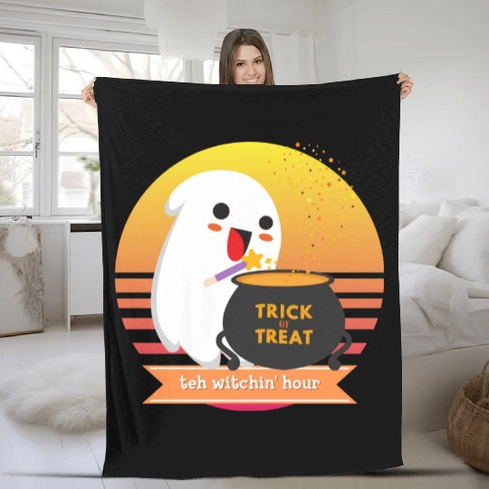 Halloween Cute Ghost Witching Hour Trick Or Treat Fleece Blankets