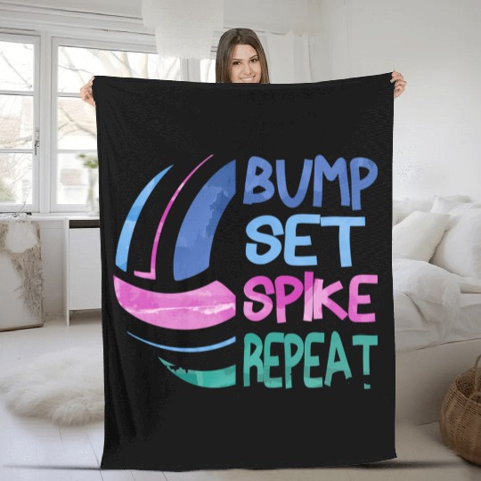 Volleyball Bump Set ke Repeat Blue Purplen Fleece Blankets