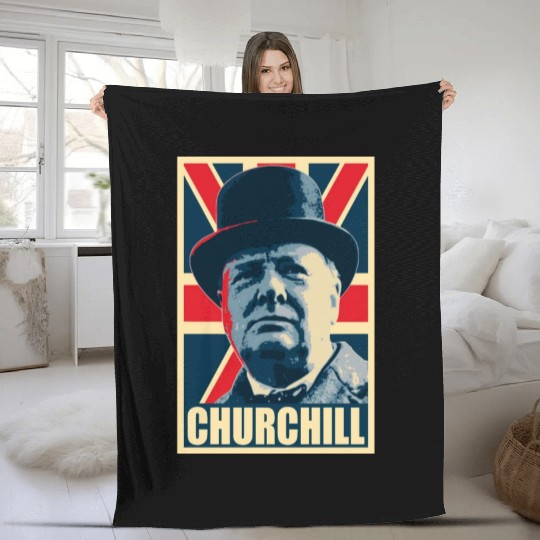 Winston Churhill Union Jack Propaganda Pop Art Fleece Blankets
