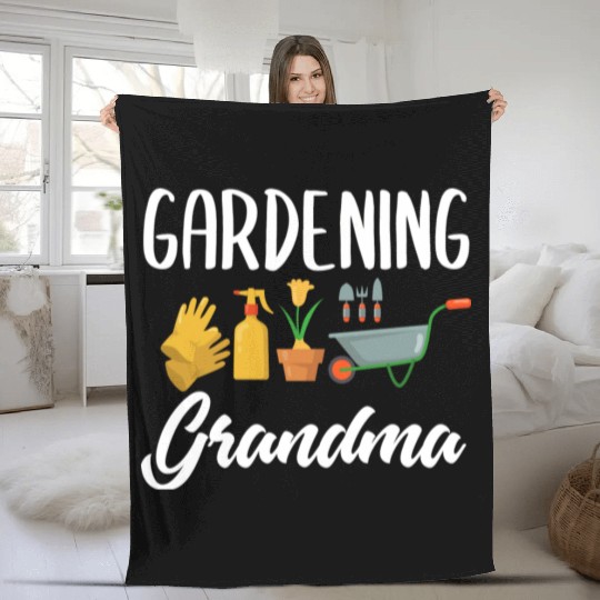 Gardening Grandma Funny Gardener Garden Plant Fleece Blankets