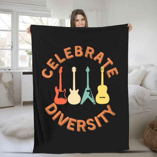 Celebrate Diversity Guitarhapes Retro Guitar Fleece Blankets