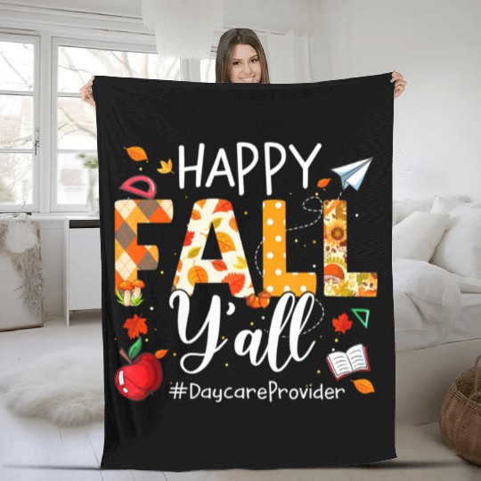Happy Fall Y'all Daycare Provider Autumn Leaves Fleece Blankets