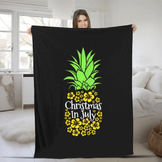 Christmas In July Funny Summer Vacation Pineapple Fleece Blankets