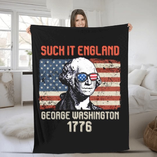 Suck it England George Washington 1776 USA Fleece Blankets