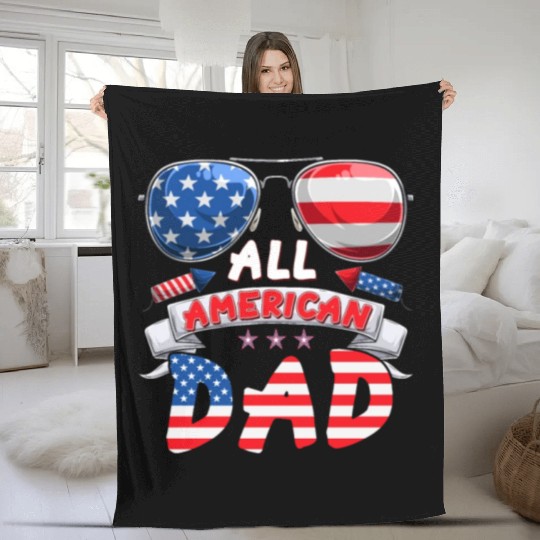 All American Dad US Patriots Fathers America Party Fleece Blankets