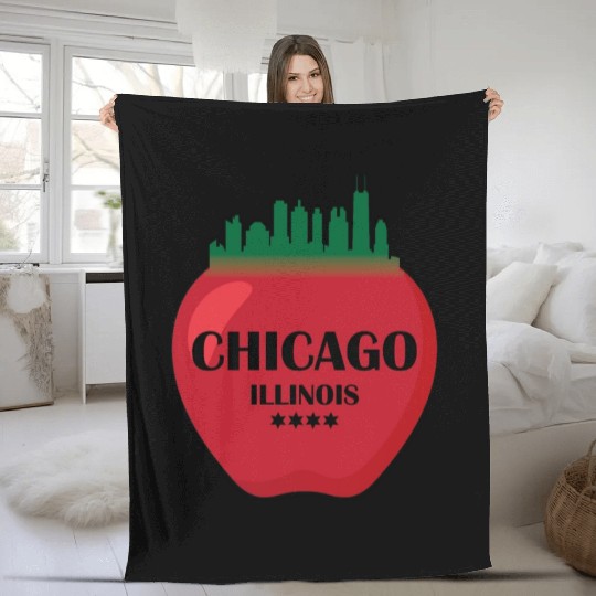 Chicago illinois state city skyline on apple Fleece Blankets