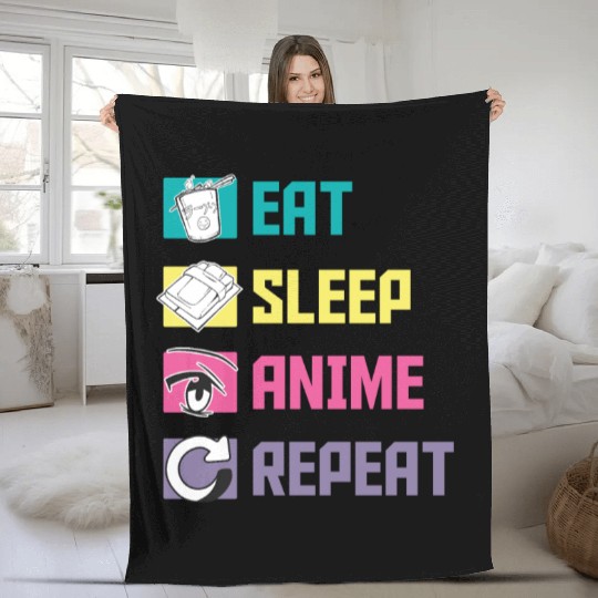 Eat Sleep Anime Repeat funny Fleece Blankets