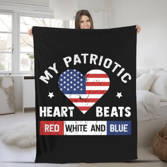 My Patriotic heart red white blue 4th of July Fleece Blankets
