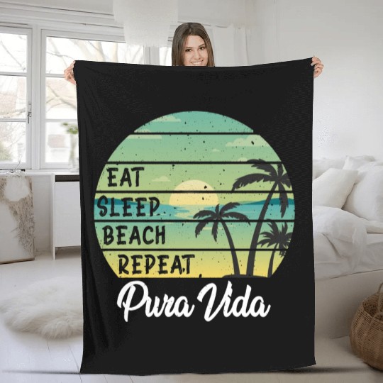 Eat Sleep Beach Repeat Pura Vida Palms Sunset Fleece Blankets