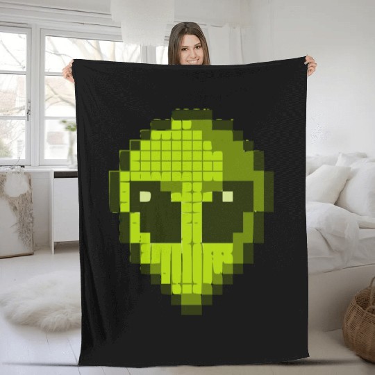 Green Alien Face Fleece Blankets