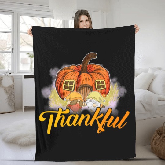 Thankful Pumpkin Happpy Thanksgiving Day Autumn Fleece Blankets