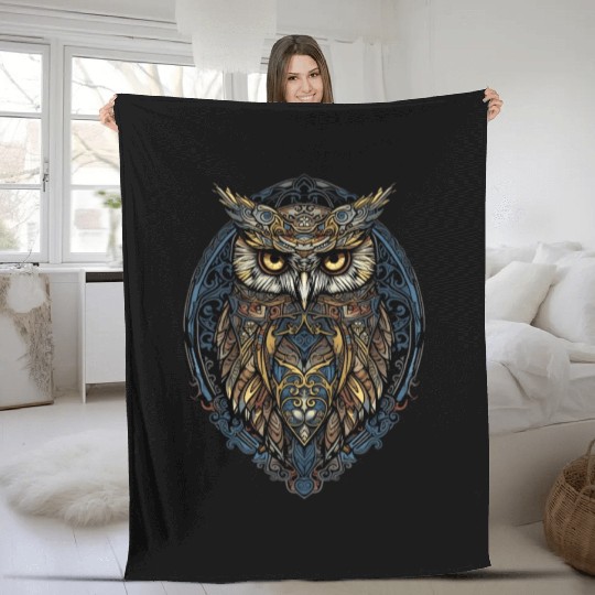 Stained Glass Gothic Aesthetic Owl Intricate Fleece Blankets