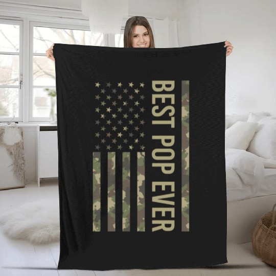 Best Pop Ever Us American Flag Camo For Fathers Fleece Blankets