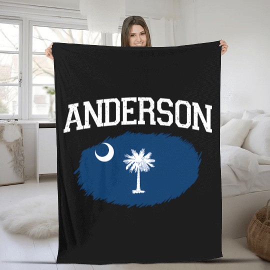 Anderson Sc South Carolina Flag Usa Sports Fleece Blankets