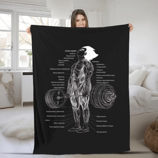Anime Muscle Anatomy Ch Gym And Workout Motivation Fleece Blankets