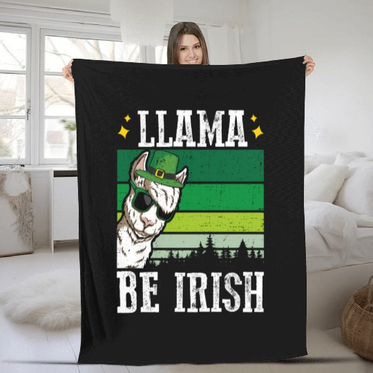 Llama Be Irish Shamrock St Patric Day Fleece Blankets