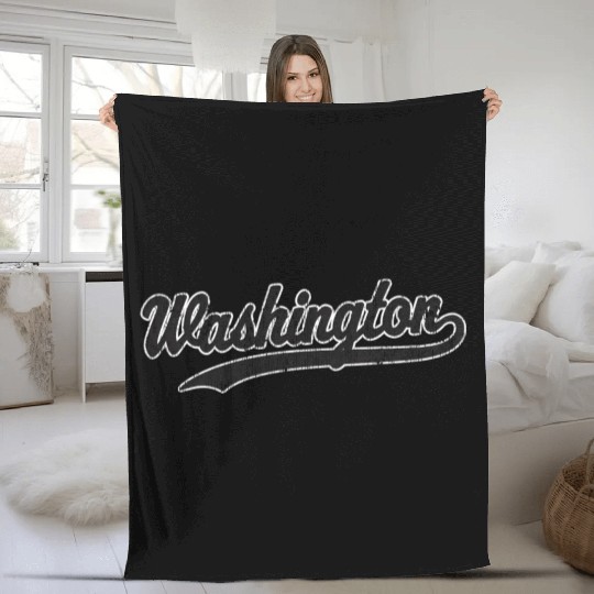 Washington Dc Black Athletic Sports Script Fleece Blankets