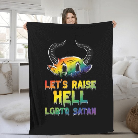 Funny Hail Gay Satan Lgbt Goth Gay Pride Baphomet Fleece Blankets