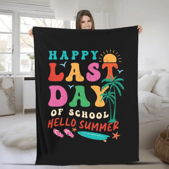 Groovy Happy Last Day of School Teacher Student Fleece Blankets