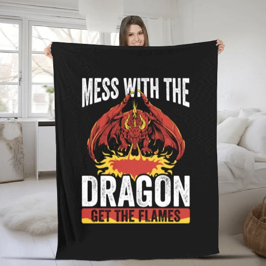 Mess with the dragon get the flames Fleece Blankets
