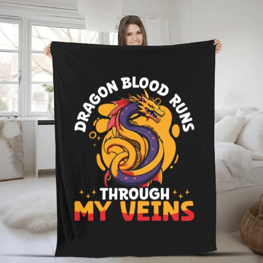 Dragon blood runs Fleece Blankets