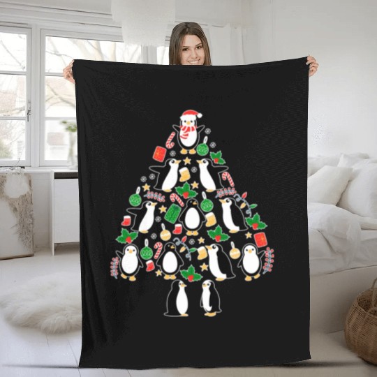 Penguins Tree Santa Fun Celebration Fleece Blankets