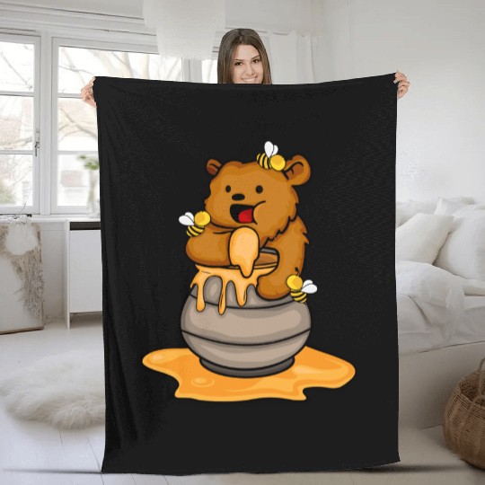Grizzly Bear Eating Honey Cute Bear Cub Brown Bear Fleece Blankets