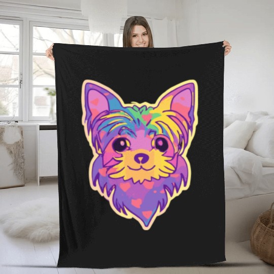 Yorkshire Terrier Rainbow Dog Lover Yorkie Fleece Blankets