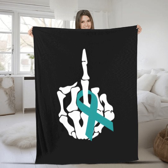 Fuck Ovarian Cancer Middle Finger Ovarian Cancer A Fleece Blankets
