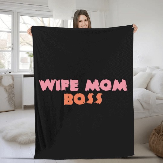 Wife mom boss green Fleece Blankets