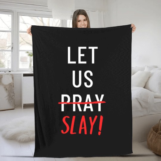Let Us Pray And Slay yellow Fleece Blankets