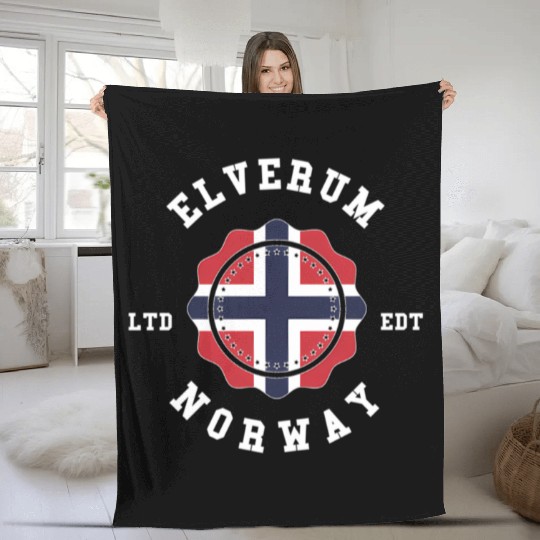 Elverum Norway Flag Badge Fleece Blankets