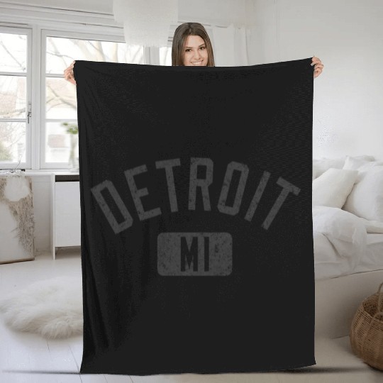 Detroit Mi Arched Text Black With Distressed Fleece Blankets