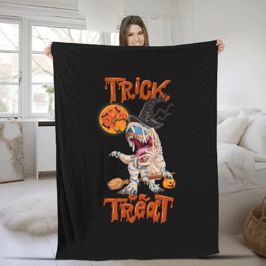 Trick Or Treat Halloween Dinosaur T rex Mummy Fleece Blankets