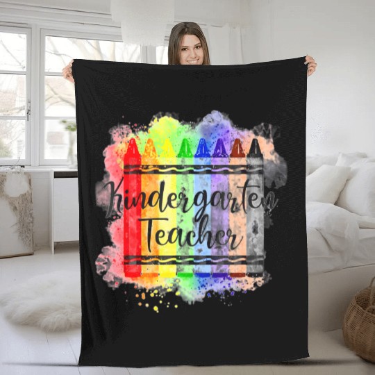 Funny Kindergarten Teacher Crayon Back To School Fleece Blankets