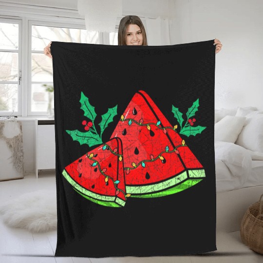 Christmas Watermelon Tropical Summer Christmas In Fleece Blankets