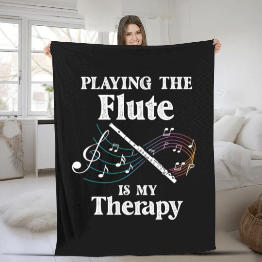 Playing Flute Is Therapy Musician Player Music Fleece Blankets
