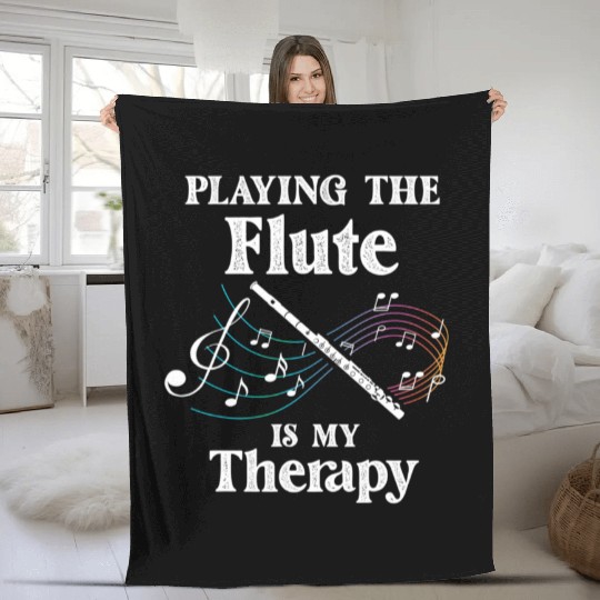 Playing Flute Is Therapy Musician Player Music Fleece Blankets