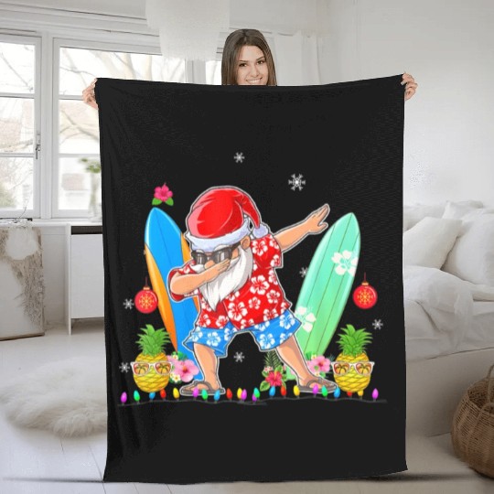 Dabbing Santa Christmas In July Hawaiian Xmas Fleece Blankets