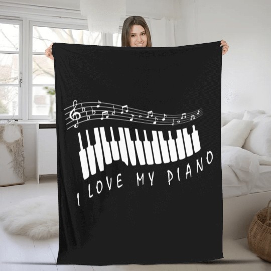 I Love My Piano Musical Instrument Piano Keyboard Fleece Blankets