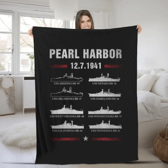 Pearl Harbor Battleship Memorial Day December 7Th Fleece Blankets