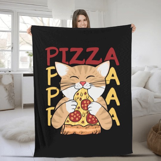 Cat Love Pizza Fleece Blankets