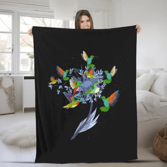 Pretty Nature Animal Flowers Bird Hummingbird Fleece Blankets
