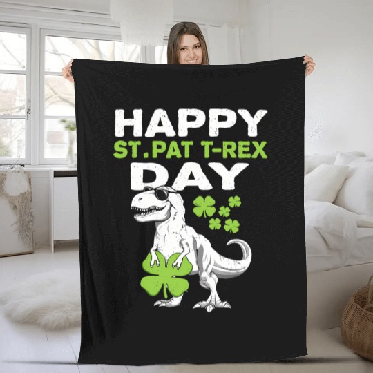 Happy St Pat Trex Day Dino St Patric Day Fleece Blankets